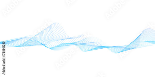 Abstract blue stripes wave line on transparent background Digital frequency track equalizer Stylized line art background. Vector illustration. Wave with lines created using blend tool Curved wavy line