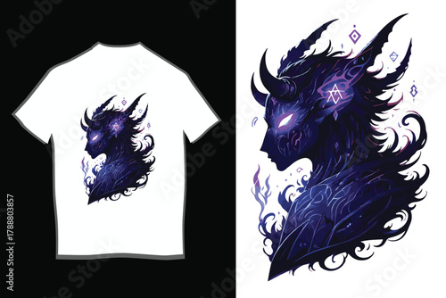 Dark Fantasy Demon Horns T-Shirt Vector