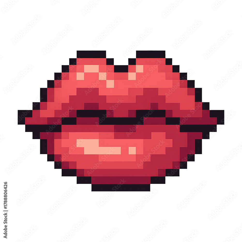 Fototapeta premium PNG Retro pixelated red lips illustration.