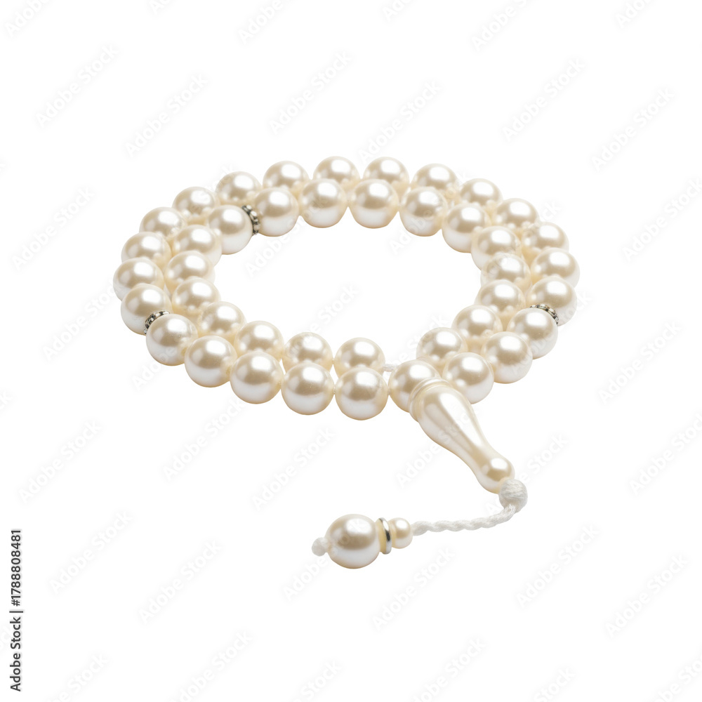 Obraz premium Elegant Pearl Rosary, A symbol of faith and peace for prayer beads