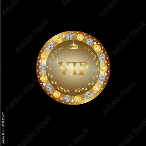 gold award with diamonds, gold badge with diamonds, jewelry, VIP round diamond crown jewelry