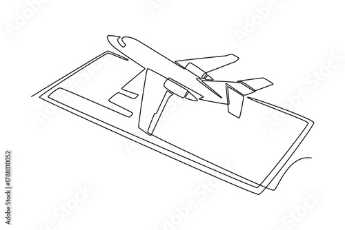 private jet takes off. Landing and take off plane concept. Single line draw design. Vector graphic illustration