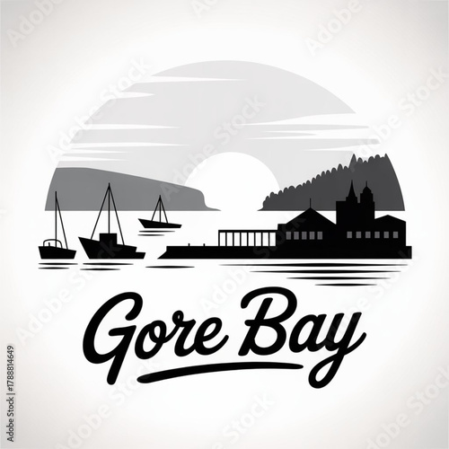 Gore Bay Ontario Skyline Silhouette — Manitoulin Island Harbour Town Vector Illustration