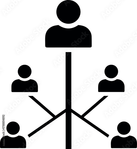 Teamwork editable vector icon illustration of a hierarchical structure with a central figure connected to four others below