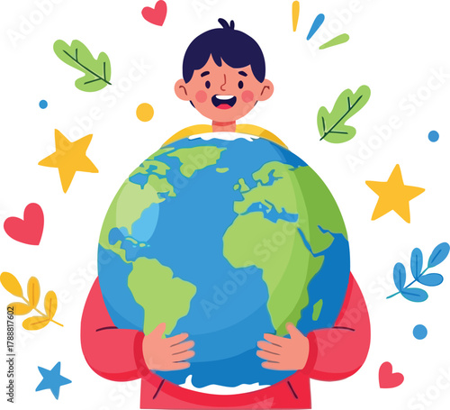 vector, illustration of a child holding a globe for an educational poster, Children's Day, Earth Day, background, education,