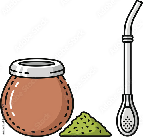 vector, illustration of traditional yerba mate tea, print, poster, background