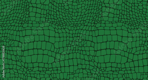 Flat vector crocodile pattern with irregular rectangular scale plates. Solid deep green palette, no gradients, seamless repeat. Perfect for nature and adventure branding