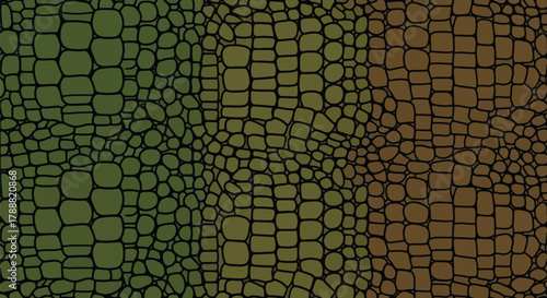 Flat vector crocodile pattern with irregular rectangular scale plates. Solid deep green palette, no gradients, seamless repeat. Perfect for nature and adventure branding