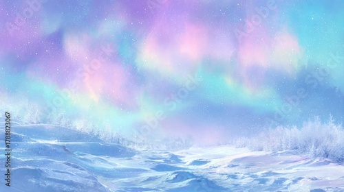 Wallpaper Mural Colorful auroras fill the night sky above a snowy landscape, creating a magical atmosphere. The scene captures tranquility and the beauty of nature in winter under the stars. Torontodigital.ca