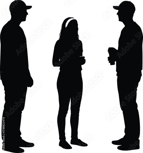 Group of people silhouette, friends conversation vector illustration, communication concept, teamwork, casual discussion, social interaction design