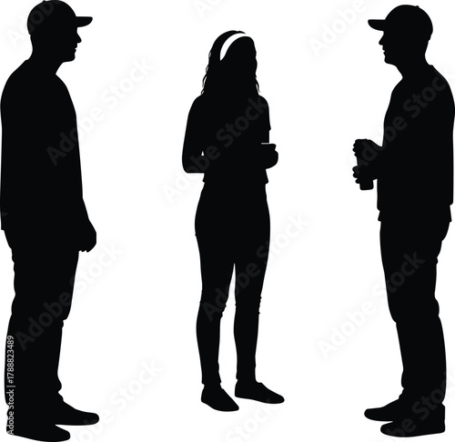 Group of people silhouette, friends talking vector illustration, casual conversation, social interaction, communication concept design