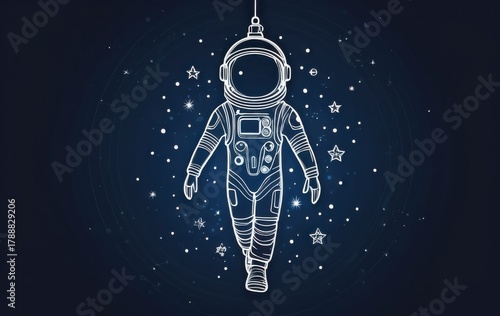 christmas astronaut ornament in space, concept of space, holiday, science, banner, copyspace