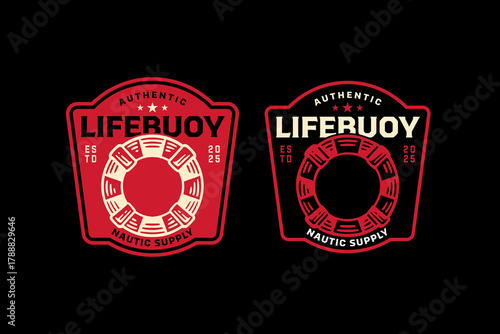 Lifebuoy safety retro badge logo design set for marine. Rescue buoy vintage patch illustration graphic pack for nautical. Life ring saver rustic emblem vector element designs for adventure exploration