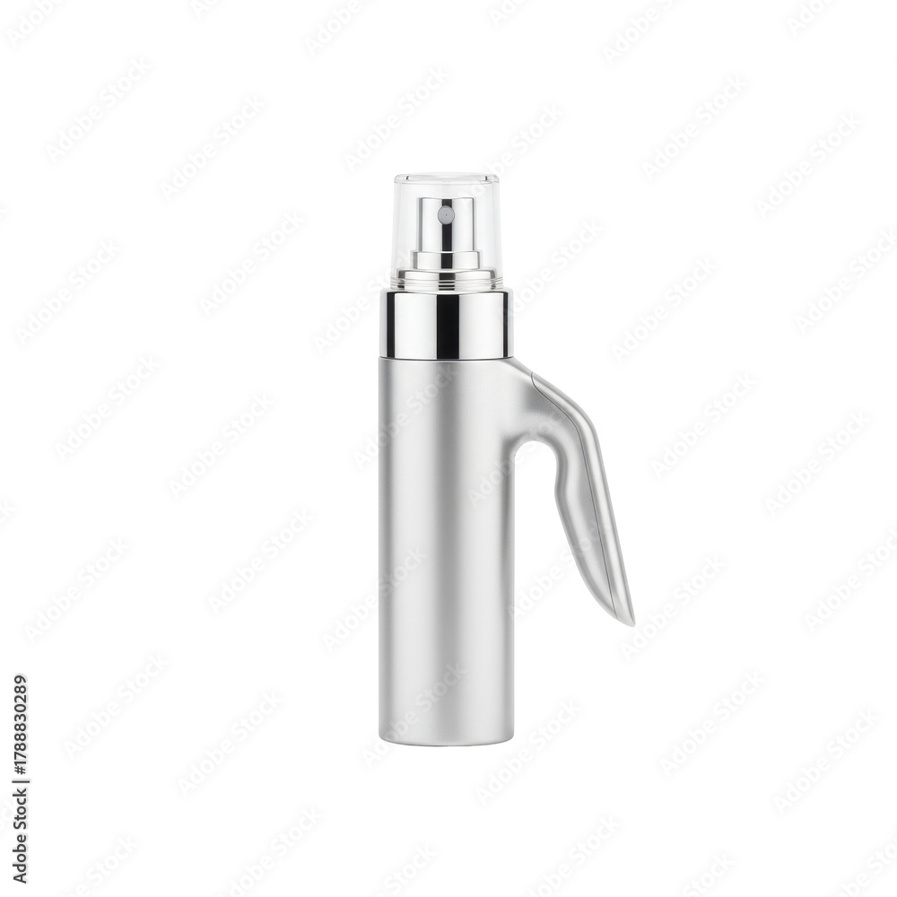 Obraz premium Sleek Silver Spray Bottle with Unique Trigger Design on Minimal Setting