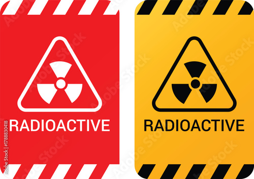 Danger radioactive warning hazard sign. Trefoil symbol radiation signs for safety alert notice