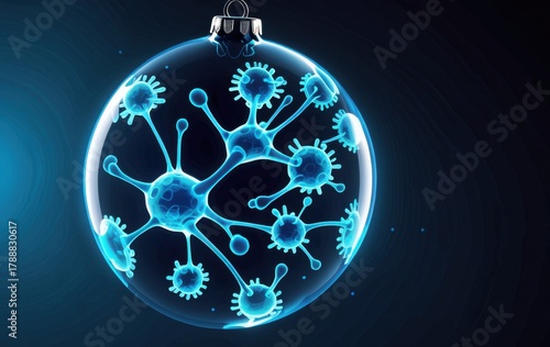 viruses in christmas ornament dark background banner space concept of health, science