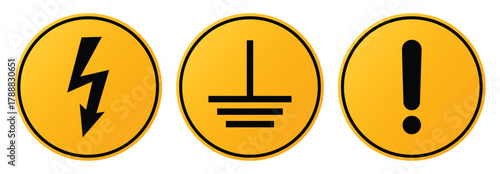 Safety hazard warning signs vector: high voltage sign, electric grounding hazard, general caution alert sign