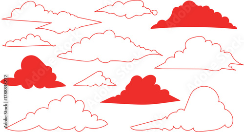Red and white hand drawn clouds on white background