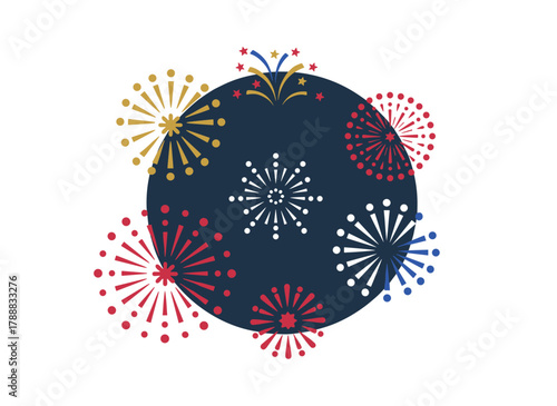 A fireworks display prepared for animation, showcasing various firecracker stages against a black backdrop