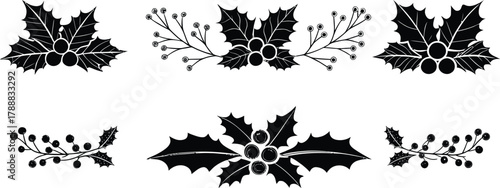 Christmas Leaf and Botanical Silhouette Vector Set for Decoration