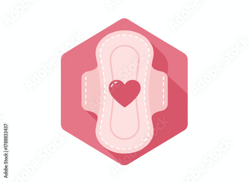 Reusable cotton menstrual pad with period blood, washable sanitary towel, organic hygiene textile napkin for menstruation, depicted as a flat vector illustration on a white background