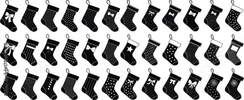 Christmas Socks Silhouette Vector Set for Holiday Decoration