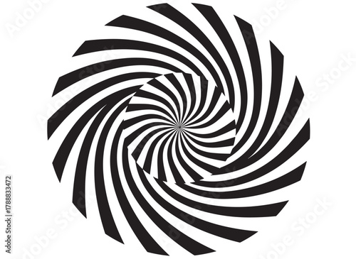 A psychedelic backdrop featuring monochrome rays, lines, or stripes that converge toward the center, creating an optical illusion or hypnotic effect, rendered in abstract black‑and‑white illustration