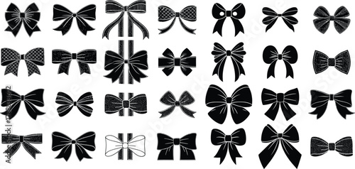 Christmas Bow and Ribbon Silhouette Icon Set for Decoration