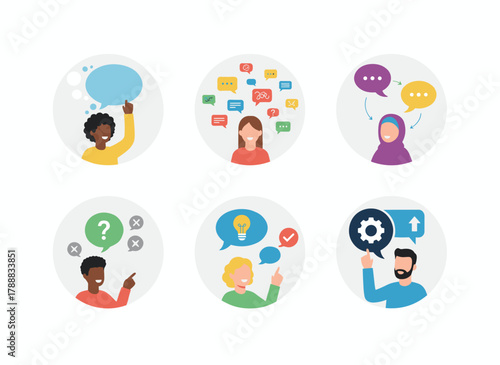 A flat vector illustration on white depicts a group of thoughtful, uncertain men and women contemplating decisions, solving problems, and choosing between two options, embodying the concept of a