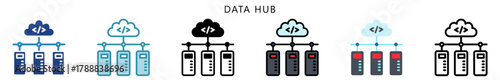 Data Hub Icon, Multi Style, Flat, Line, Glyph, Lineal, Dual Tone. Use For Modern Concept, Ui, Ux Web And App Development.