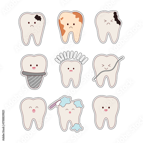 Adorable cartoon teeth illustrating dental health and care