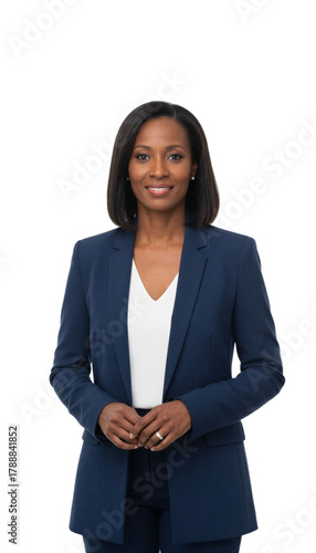 Confident businesswoman smiling in professional attire cut out