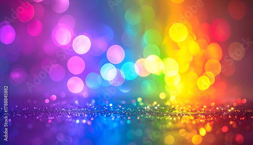 Rainbow bokeh background with colorful light loop, illustration. AI