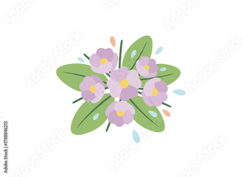 A vintage botanical illustration of a Hepatica flower, depicting a liverwort in a retro style, with blooming liverleaf flowers rendered realistically by hand as a vector illustration against a white