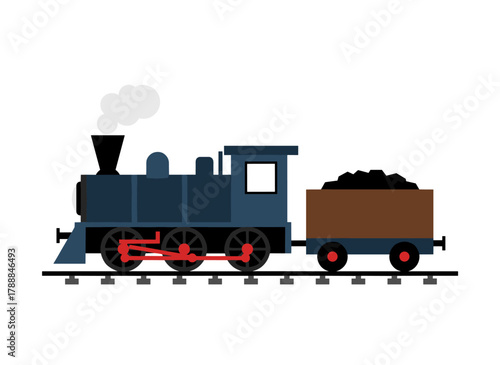 A classic 19th‑century steam locomotive, a historic Victorian‑era rail vehicle from rendered as a flat vector illustration on a white background