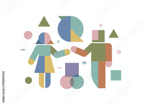 Illustration of a team of analysts collaborating in a coworking space, depicted in flat vector style, showcasing business analytics and data analysis concepts with employees working together and a