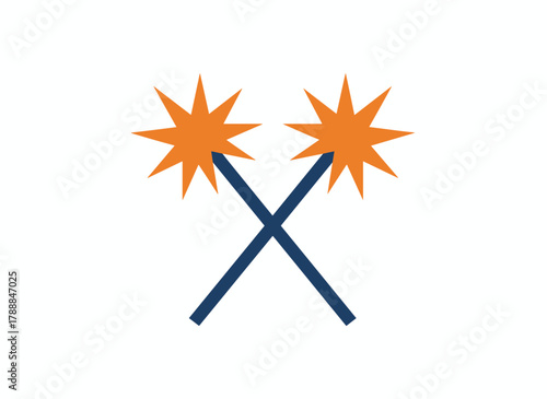 Sparklers, bright firework sticks emitting sparks, illuminate festive Bengal lights for holiday celebrations and parties, while a fire spark appears on a magic wand, all depicted in a flat vector