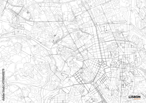 Detailed technical vector map of the road and highway network of Lisbon, Portugal, for urban and site planning purposes.