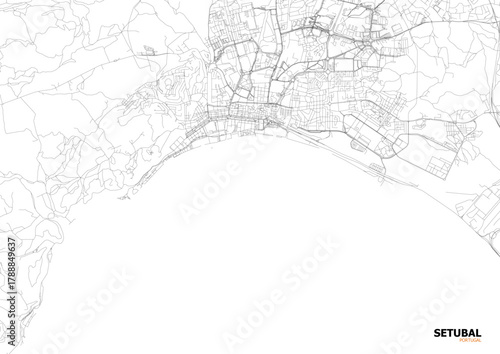 Detailed technical vector map of the road and highway network of Setúbal, Portugal, for urban and site planning purposes.