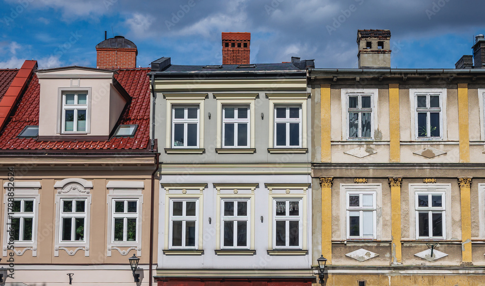Fototapeta premium Townhouses on Old Town Market Square, Old town in Bielsko-Biala city, Poland