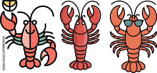 Cute lobster drawing collection in red poses with big claws