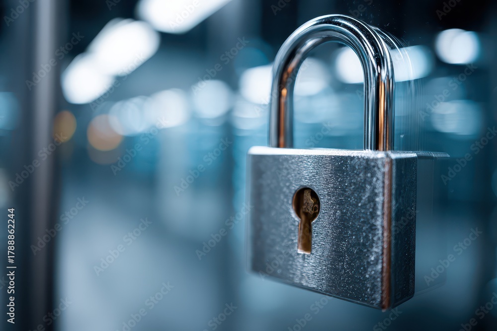 Fototapeta premium Close-up of a padlock, symbolizing digital security, protection, and privacy.