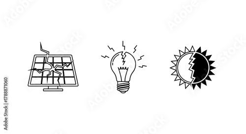 Conceptual icons representing renewable energy, innovation, and the sun's power