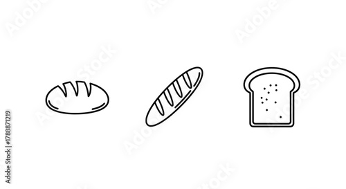 Simple line art icons of various bread types, showcasing variety in bakery and food.