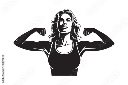 Strong woman flexing biceps in athletic tank top