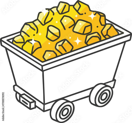 Mine Cart Full of Gold Nuggets Illustration.