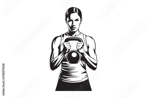Strong woman holding a kettlebell ready for workout