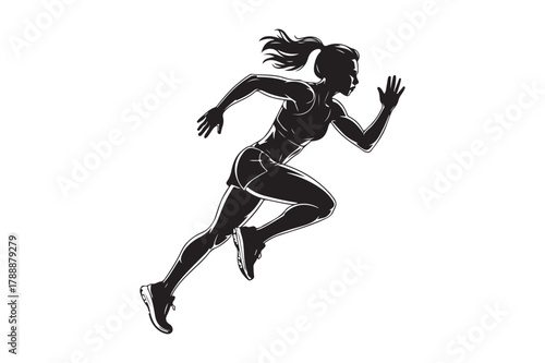 Dynamic silhouette of a woman running with energetic brush strokes