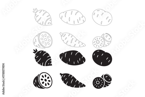 Hand drawn collection of root vegetables and tubers