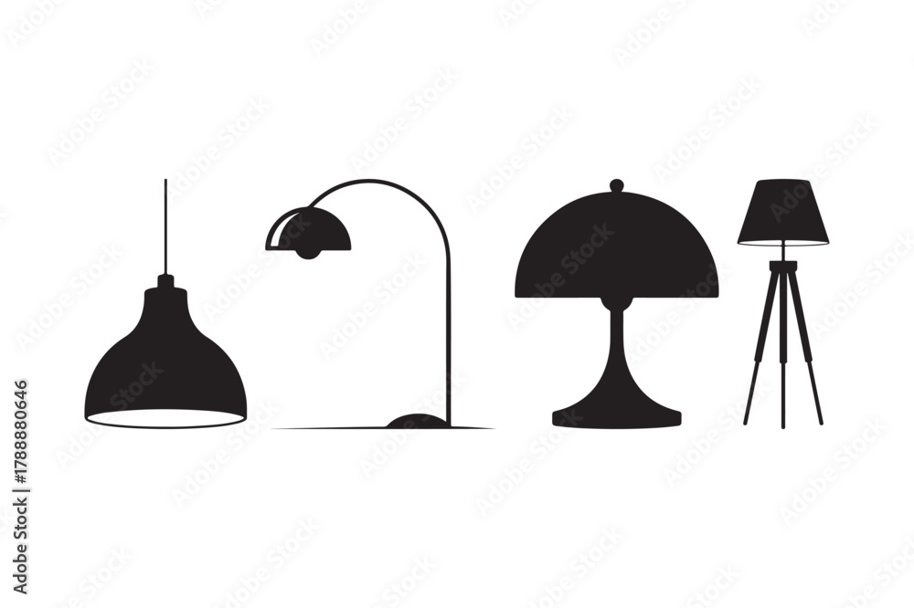 Obraz premium Collection of black silhouette lamps on a white background